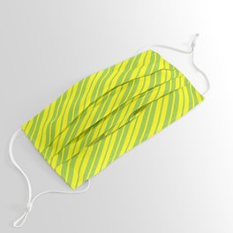 [ Thumbnail: Green and Yellow Colored Stripes/Lines Pattern Face Mask ]