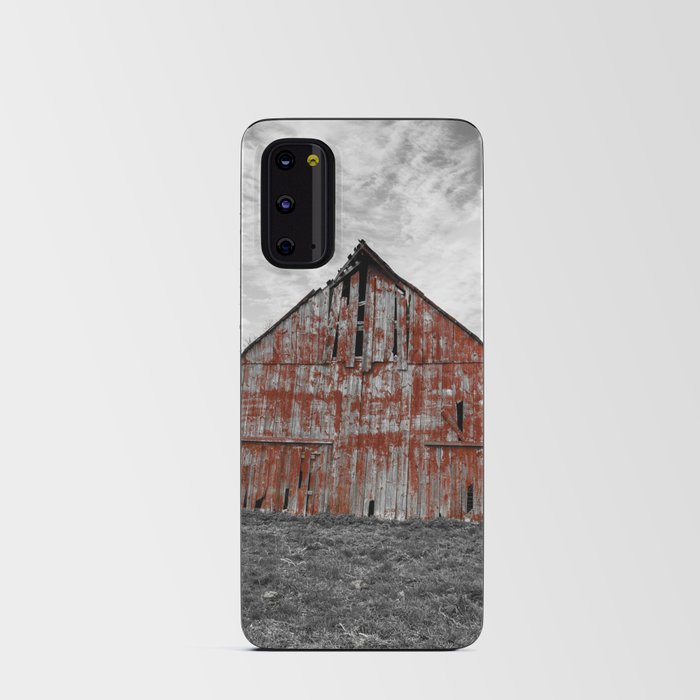 Worn Paint - Rustic Red Barn Against Black and White Landscape on Early Spring Day in Missouri Android Card Case
