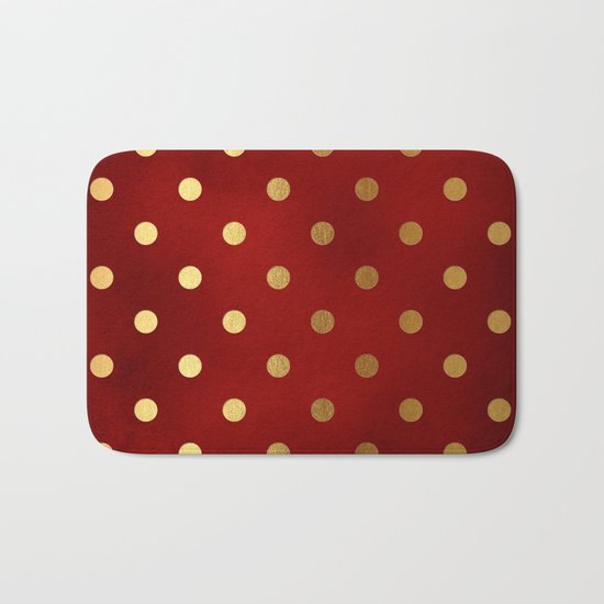 Adorable pattern for girls- gold dots on red backround Bath Mat