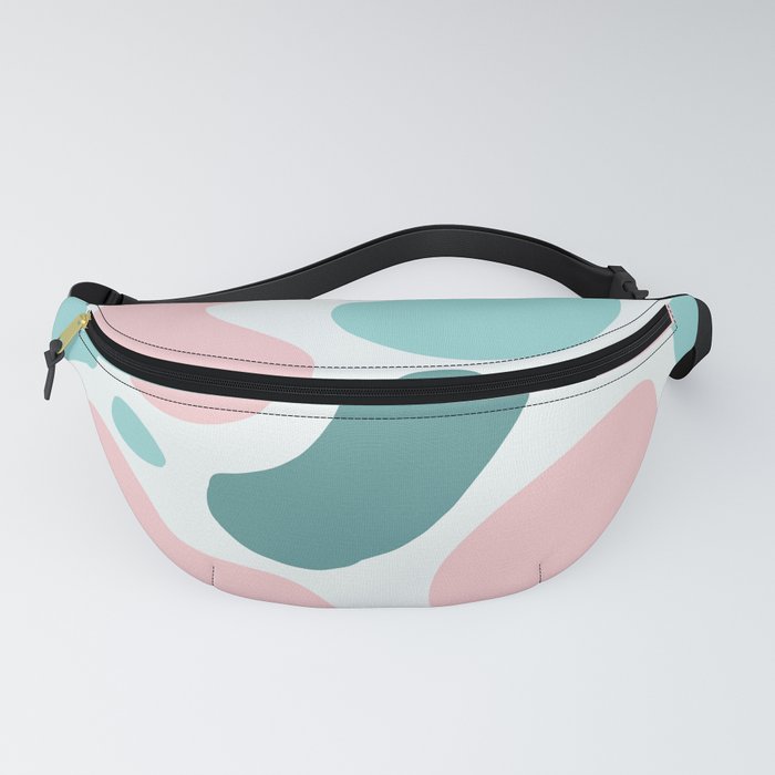 Retro Mint Green and Pink Blobs Over Pale Grey - Abstract Shapes - Funky Art - Matisse Fanny Pack