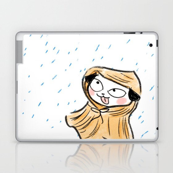 Pug in the Rain- Cute Dog Artwork Laptop & iPad Skin