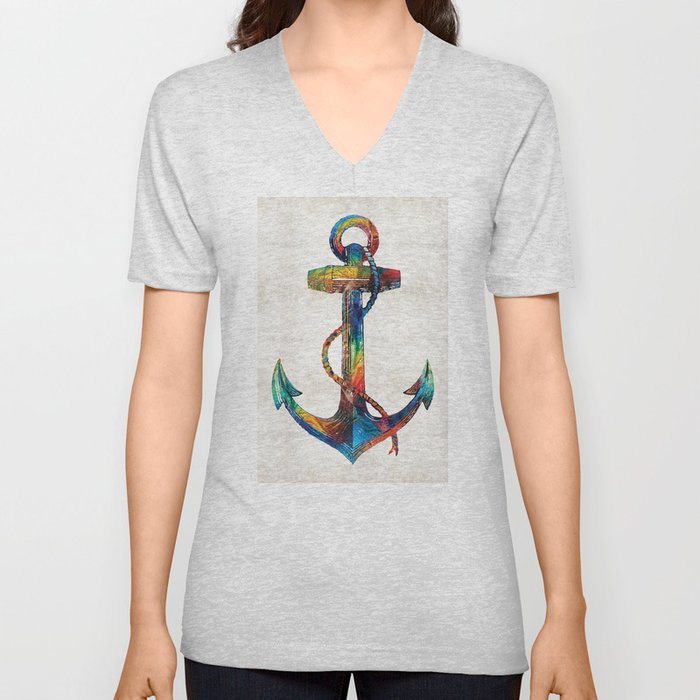 Nautical Anchor Art - Anchors Aweigh - By Sharon Cummings V Neck T Shirt