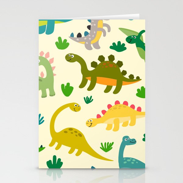 Cute Dinosaurs Pattern In Flat Style Stationery Cards