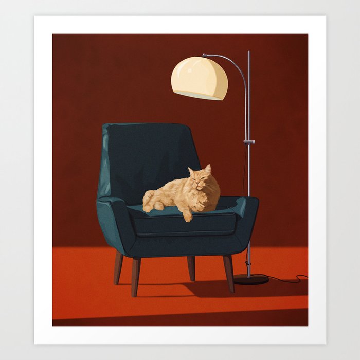 Cats on Chairs Deluxe Collection - Red Art Print