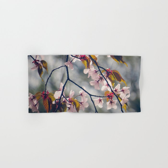 crabapple blossom - pretty pink blossoms on grey background Hand & Bath Towel