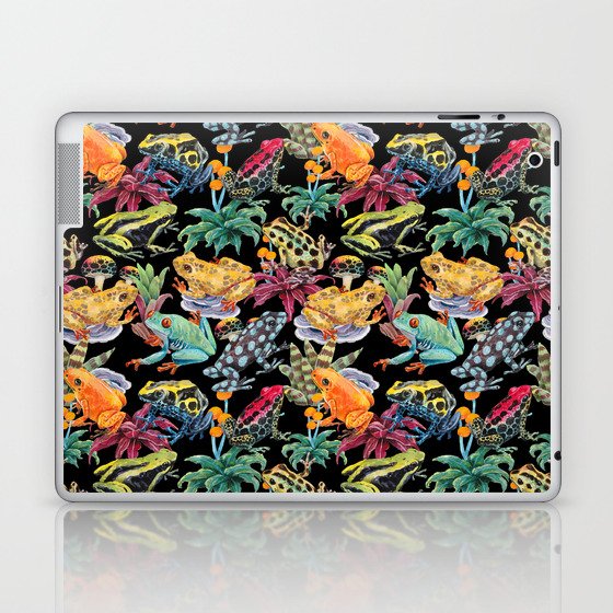 Tropical frogs and plant - black Laptop & iPad Skin