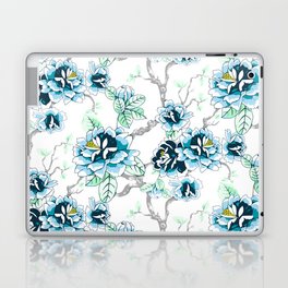 Spring Flowers Pattern Blue Soft Green on White Laptop Skin