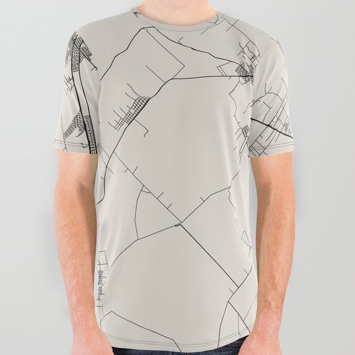 Mar del Plata - Argentina, Black&White Map All Over Graphic Tee