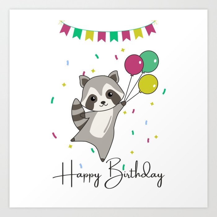 Raccoon Wishes Happy Birthday To You Raccoons Art Print