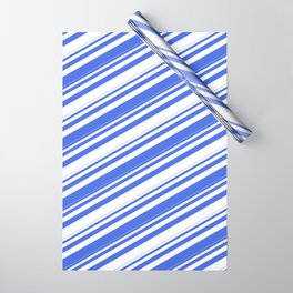 [ Thumbnail: Royal Blue and White Colored Stripes/Lines Pattern Wrapping Paper ]