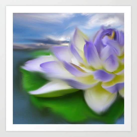 Purple & blue lotus flower on water painting Art Print