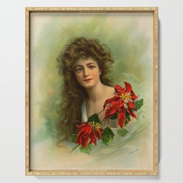  Girl with poinsettia restored Serving Tray
