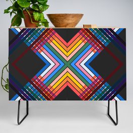 Hando - Geometric Abstract Colorful Retro Striped Art Design Credenza