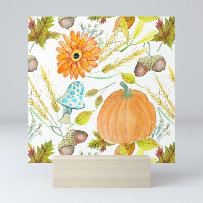 Autumn Harvest Pumpkins & Mushrooms Mini Art Print
