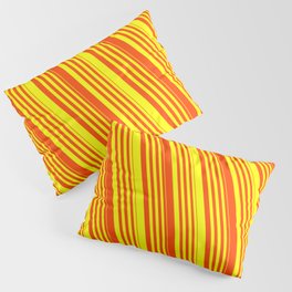 [ Thumbnail: Red & Yellow Colored Lined Pattern Pillow Sham ]