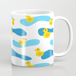 Yellow Rubber Duck with Blue Waves Seamless Pattern Coffee Mug