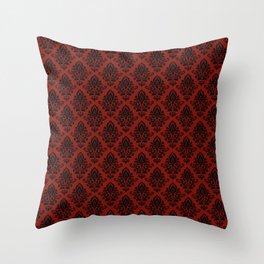 Black damask pattern Red Throw Pillow