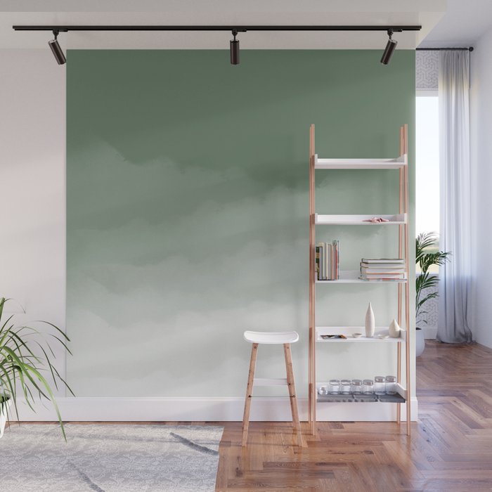 Sage Green Watercolor Ombre (sage green/white) Wall Mural