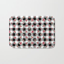Sweet Pink Roses - black and white gingham Bath Mat | Roses, Winter, Black And White, Spring, Rose, Gingham, Summer, Check, Pattern, Flowers 