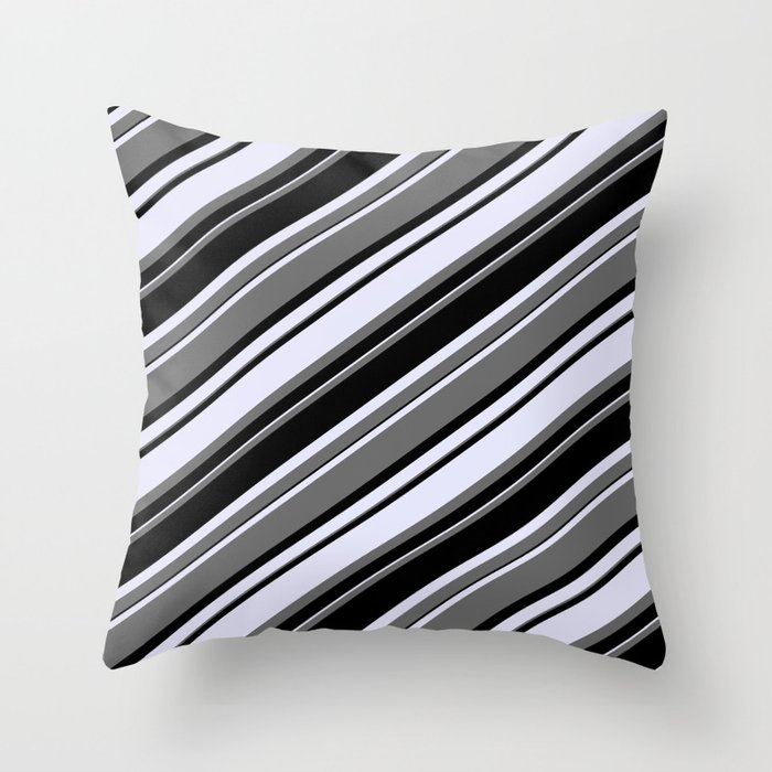 Dim Gray, Black & Lavender Colored Stripes Pattern Throw Pillow