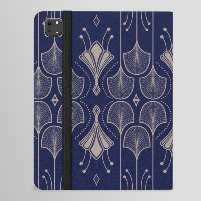 Lily Lake - Retro Floral Pattern Navy Blue iPad Folio Case