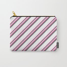 [ Thumbnail: Hot Pink, Dim Grey & White Colored Pattern of Stripes Carry-All Pouch ]