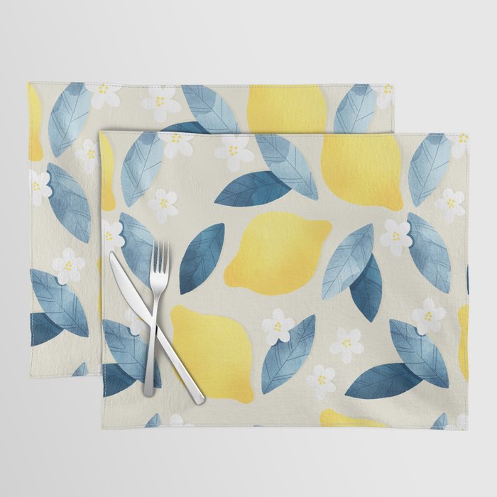 Lemons and Blue Leaves Pattern Placemat