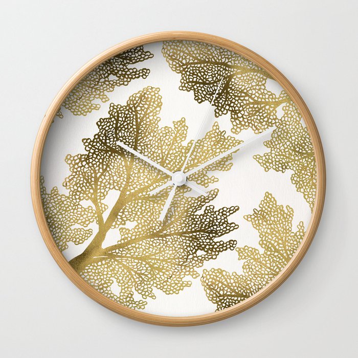Sea Fan Coral – Gold Wall Clock