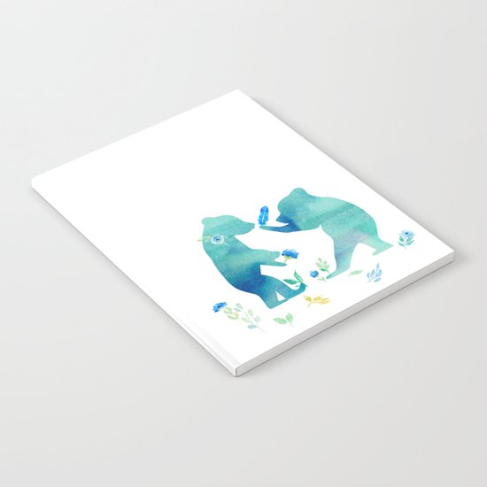 Playing bear kids- Watercolor animal illustration Notebook