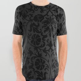 Black Damask Pattern Design All Over Graphic Tee