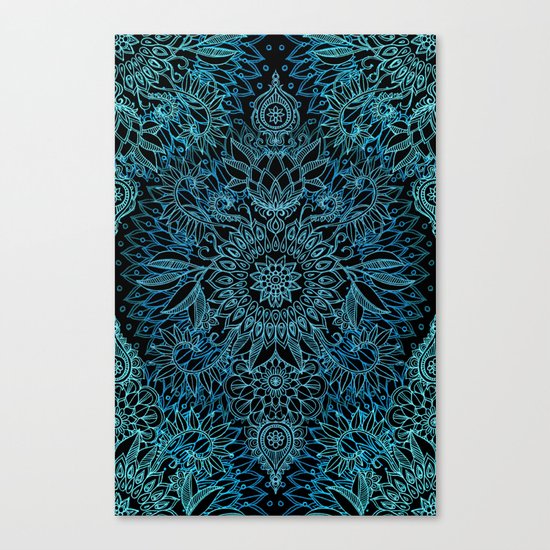 Black & Aqua Protea Doodle Pattern Canvas Print