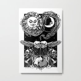 Sublime Estuary Metal Print | Sunmoon, Drawing, Moonflower, Celestial, Universe, Eye, Hands, Rabbits, Blackwhite, Mushrooms 