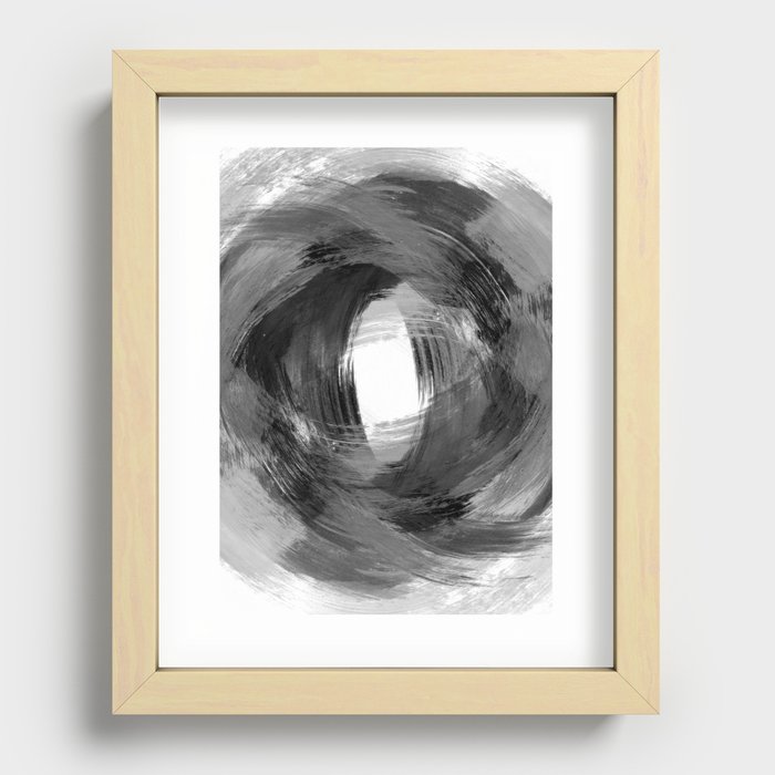 Black and Grey Modern Abstract Brushstroke Painting Vortex Recessed Framed Print