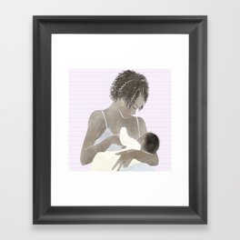 New Mom breastfeeding baby // watercolor portrait of postpartum moment between infant and new mother Framed Art Print