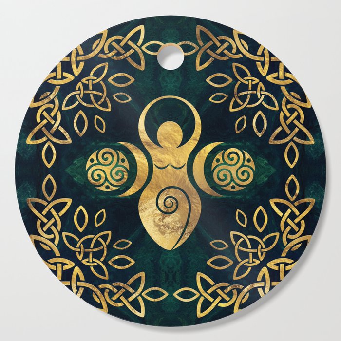 Triple Goddess with triskele - gold on shimmer green Cutting Board