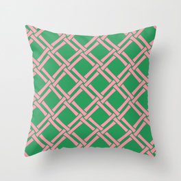 Classic Bamboo Trellis Pattern 236 Pink and Green Throw Pillow