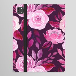 Pink Watercolor Roses - Dark Florals iPad Folio Case