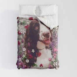 Lady in Flowers - Brittany Spaniel Dog Duvet Cover