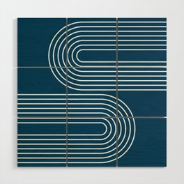 Geometric Lines Rainbow 7 in Midnight Blue Wood Wall Art