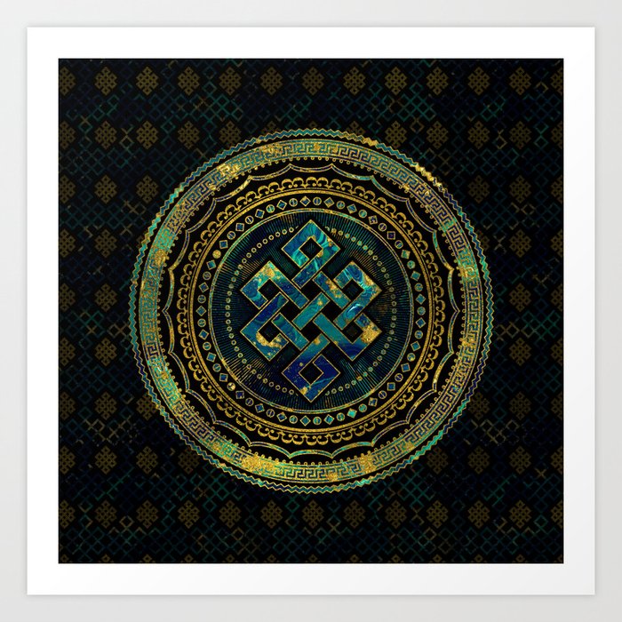 Marble and Abalone Endless Knot  in Mandala Decorative Shape Art Print