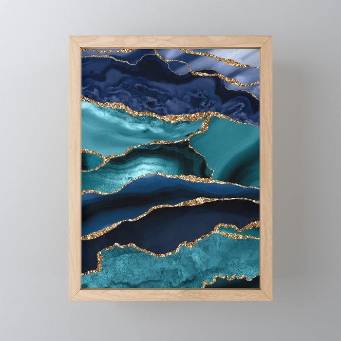 Ocean Blue Mermaid Marble Framed Mini Art Print
