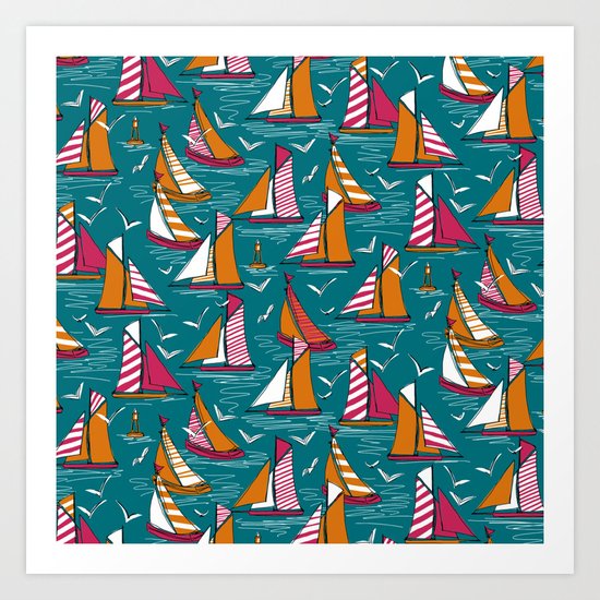 seagulls and sails bold Art Print