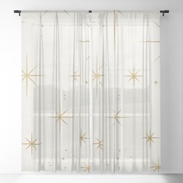 Seamless Pattern Glamorous White Gold Art Deco Stars Constellations Minimalist Geometric Pattern Sheer Curtain