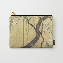 Cherry Tree Japanese Edo Period Six-Panel Gold Leaf Screen Carry-All Pouch | Tree, Nature, Drawing, Print, Cherry, Tarashikomi, Gold, Vintage, Screen, Edo 
