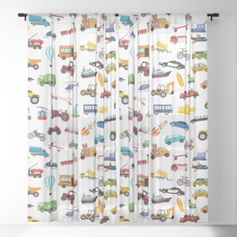 Little Boy Things That Move Vehicle Cars Pattern for Kids Sheer Curtain