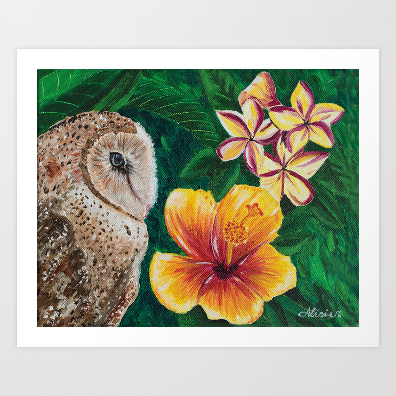 Hawaiian Barn Owl Acrylic Painting Art Print By Aliciaannart