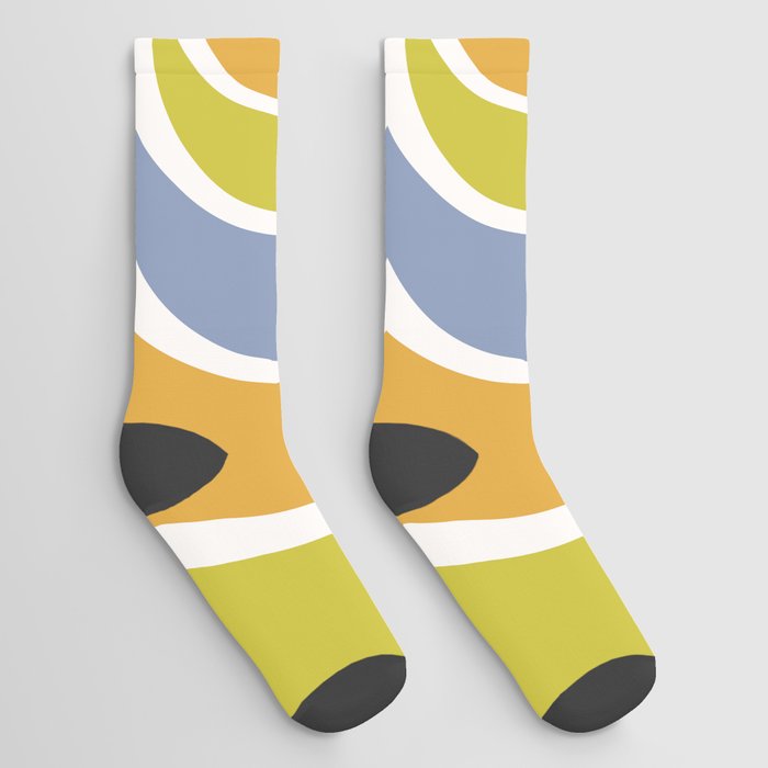Floral Abstract Shapes 13 in Retro Rainbow Shades Socks