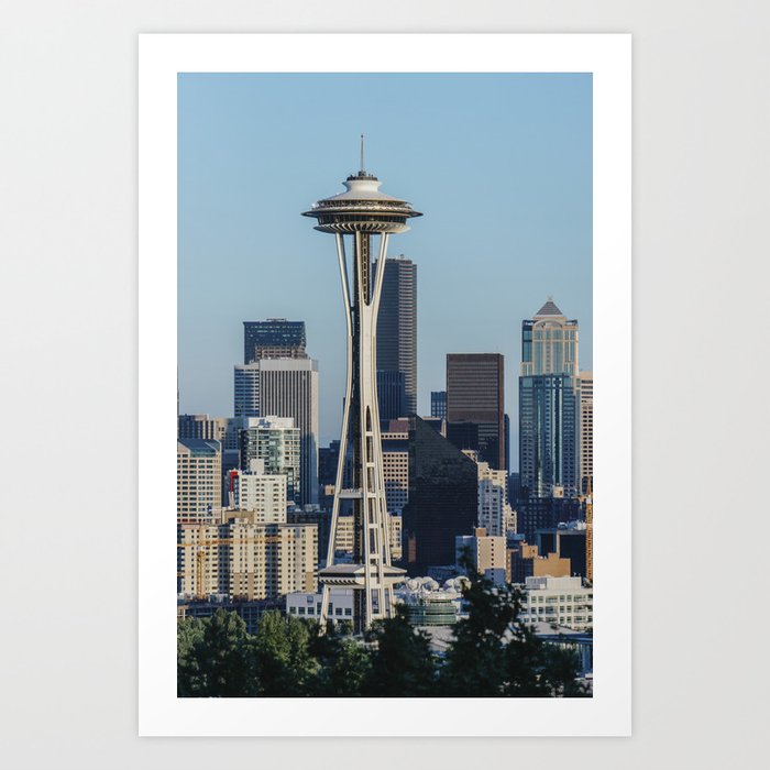 Seattle Urban Landscape with Iconic Space Needle Landmark Art Print