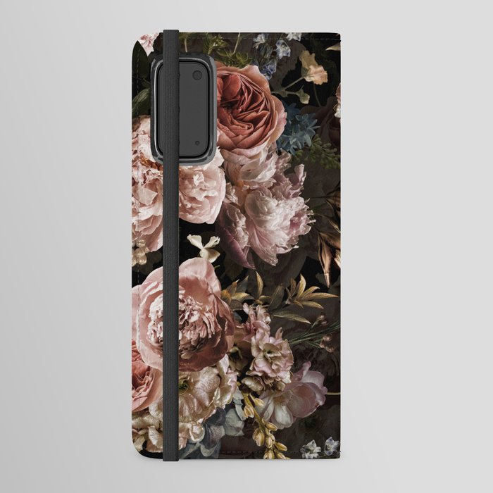Vintage & Shabby Chic- Real Roses And Peonies Lush Midnight Flowers Botanical Garden Android Wallet Case
