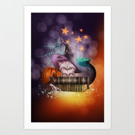 Cute Halloween Witch Cat Art Print